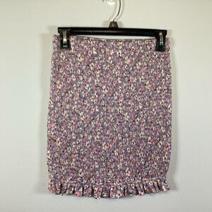 Krush Purple Floral Print Smocked Mini Skirt Size Medium Ruffle Hem
